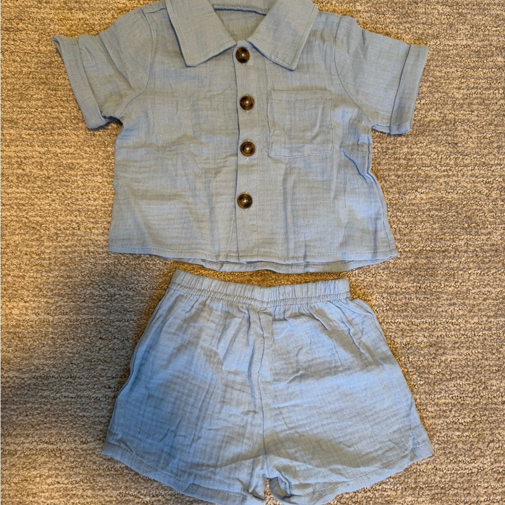 Light Blue Button-Up Shirt and Shorts Set